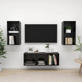 Set Mobile Tv 3 Pz Nero Lucido İn Truciolato /