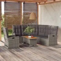 Set Divani da Giardino 3 pz con Cuscini in Polyrattan Grigio 362178