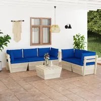 Set Divani da Giardino su Pallet 6 pz con Cuscini Legno Abete cod mxl 39892