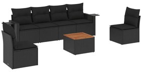 Set Divani da Giardino con Cuscini 7pz Nero Polyrattan