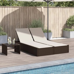 Lettino Prendisole Con Cuscini Marrone İn Polyrattan /