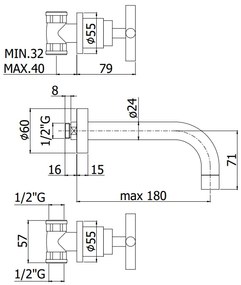 Paffoni Quattro QTV008 Gruppo lavabo ad incasso 3 fori bocca 245 mm cromo