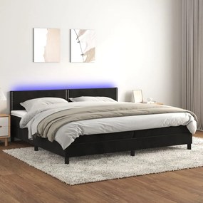 Letto A Molle Con Materasso E Led Nero 200x200 Cm İn Velluto /