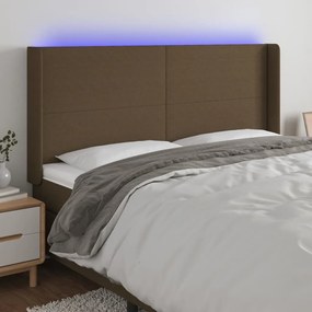 Testiera A Led Marrone Scuro 183x16x118/128 Cm İn Tessuto /