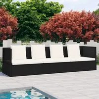 Lettino da Giardino con Cuscini in Polyrattan Nero 49391