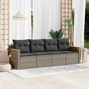 Set Divani da Giardino 4 pz con Cuscini in Polyrattan Grigio