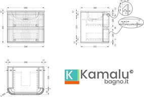 Kamalu - Mobile bagno 60 cannettato con lavabo solid stone | KAM-ND60