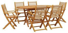 Set pranzo da giardino 7 pz beige polipropilene/ legno massello