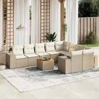 Set Divano da Giardino 10 pz con Cuscini Beige in Polyrattan 3225603