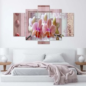 Quadri Quadro 5 pezzi Stampa su tela Orchidee a fiore rosa  Dimensioni Tappeti 100x70