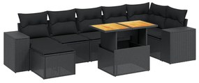 Set divani da giardino con cuscini 8 pz nero in polyrattan