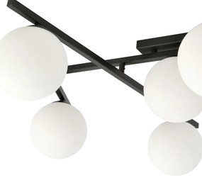 Plafoniera Moderna 5 Luci Teti In Acciaio Nero Bracci Regolabili E Vetro Opale