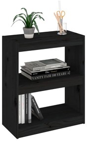 Libreria/divisorio nero 60x30x71,5 cm in massello di pino