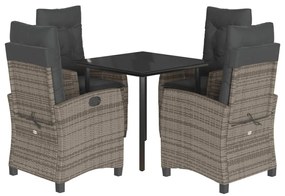 Set da pranzo da giardino 5 pz con cuscini in polyrattan grigio