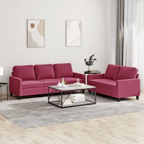 Set Di Divani 2 Pz Con Cuscini Rosso Vino İn Velluto /