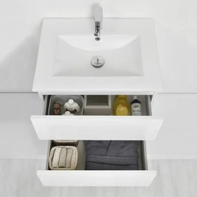 Mobile bagno sospeso 60 cm Duble bianco lucido con lavabo e specchio