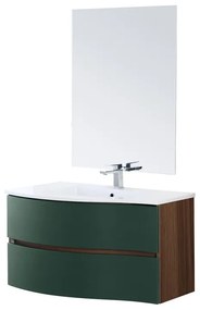 Mobile bagno sospeso 90 cm curvo Minori verde con lavabo e specchio