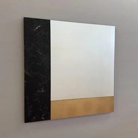 Specchio moderno quadrato 80 cm effetto marmo nero e foglia oro - KEIRA