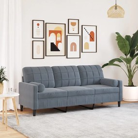 Divano A 3 Posti Con Cuscini Grigio Scuro 180 Cm İn Velluto /