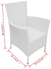 Set da Pranzo da Giardino 9 pz in Polyrattan Bianco Crema