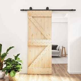 Porta Scorrevole Con Set Hardware 85x210 Cm Legno Massello Pino /