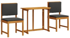 Set da pranzo da giardino 3 pezzi in legno massello di acacia