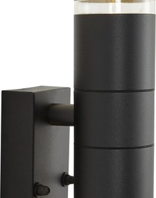 Lampada da parete moderna da esterno nera a 2 luci IP44 con sensore di movimento - Dubbla