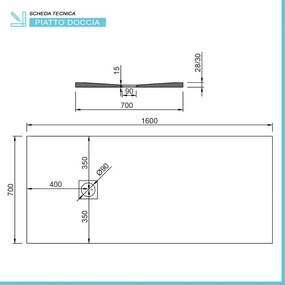 Piatto doccia marmo resina 70x160 antracite pietra riducibile su misura Loren