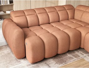 Divano angolare color salmone allungabile/con contenitore (con penisola a destra/a L) e rivestimento in bouclé Falconn – ELTAP