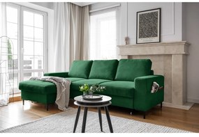 Divano letto in velluto a coste verde scuro (angolo sinistro) Lofty Lilly - Miuform