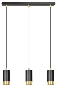 Lampadario 3 Luci Ivar Con Cilindri In Acciaio Nero E Oro