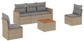 Set divano da giardino 6 pz con cuscini beige misto polyrattan