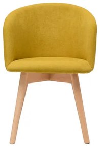 Sedie scandinave in tessuto effetto velluto giallo senape e legno massello di faggio (set di 2) VANITY