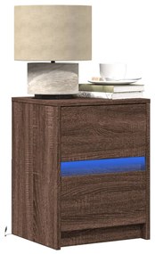 Comodini Con Luci Led 2pz Rovere Marrone İn Legno Multistrato /