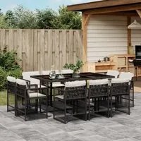 Set da Pranzo da Giardino 11 pz con Cuscini in Polyrattan Nero 3211746