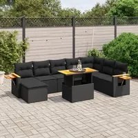 Set Divani da Giardino 9 pz con Cuscini Nero in Polyrattancod mxl 116697