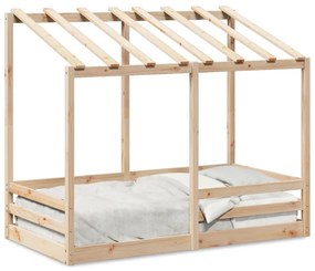 Letto Per Bambini Con Tetto 70x140 Cm İn Legno Massello Di Pino /