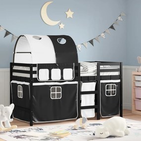 Letto A Soppalco Con Tunnel Bambini Bianco E Nero 80x200cm Pino /