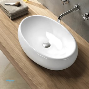 Lavabo D'Appoggio Ovale "Break The Rules" In Ceramica Da 60 Cm Finitura Bianco Lucido