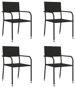 Set da pranzo da giardino 5 pz nero in polyrattan e acciaio