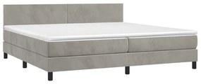 Letto a molle materasso e led grigio chiaro 200x200 cm velluto