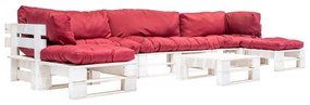 Set divani da giardino su pallet 6 pz cuscini rossi in legno