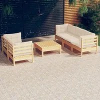 Set Divani da Giardino 6 pz con Cuscini Crema Massello di Pino 3096112