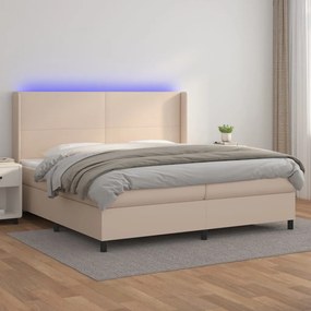 Giroletto Molle Materasso e LED Cappuccino 200x200cm Similpelle