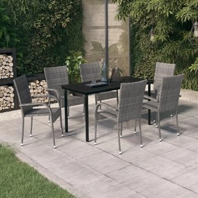 Set da pranzo per giardino 7 pz con cuscini grigio e nero