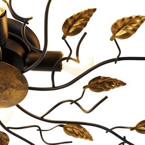 Plafoniera smart nera con oro 80 cm 4 luci incl. 4 Wifi P45 - Foglie