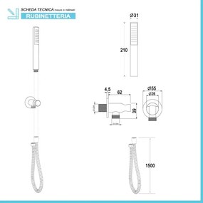 Set doccia da incasso con soffione 25 cm e kit doccia completo Nuego