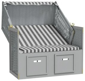 Strandkorb con Tettoia Polyrattan Legno Massello Grigio Bianco