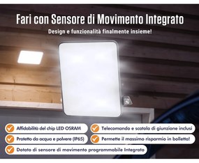 Faro LED 50W con Sensore di Movimento e Crepuscolare, IP65 - LED OSRAM Colore  Bianco Naturale 4.000K