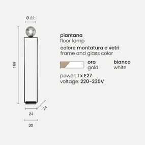Piantana H169 cm in metallo Oro e diffusore in vetro Bianco SHIRLEY
